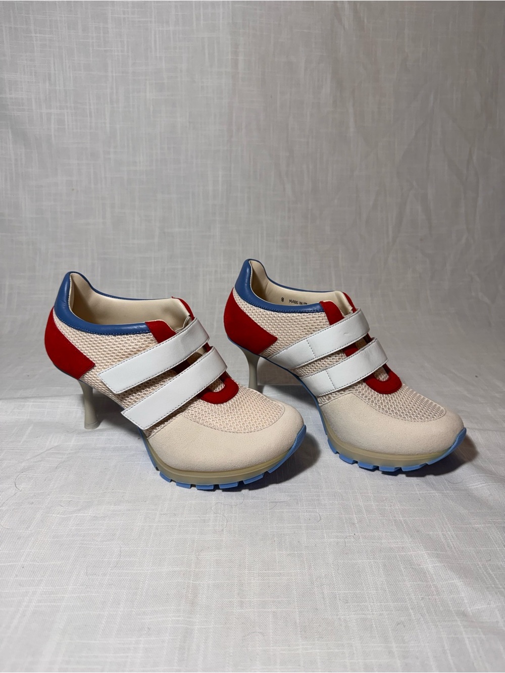 LIMITED EDITION Sneex Retro Cream Mesh Heels with Red & Blue Accents